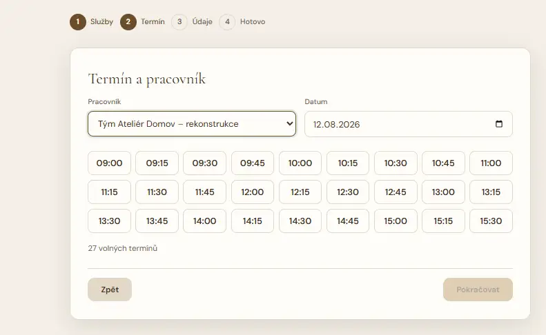 Online rezervace — výběr termínu